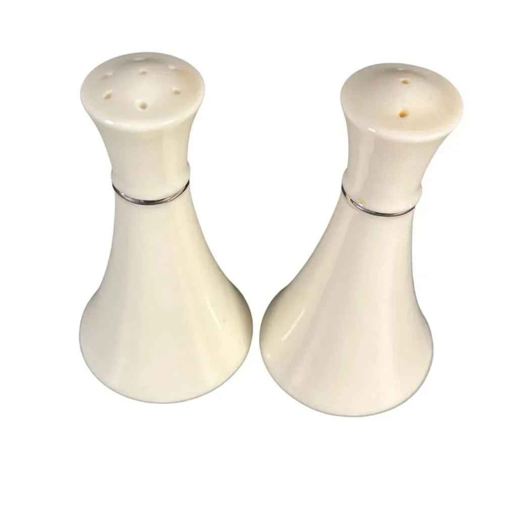 Vintage Lenox Solitaire Salt and Pepper Shakers Ivory Fine China Platinum Trim